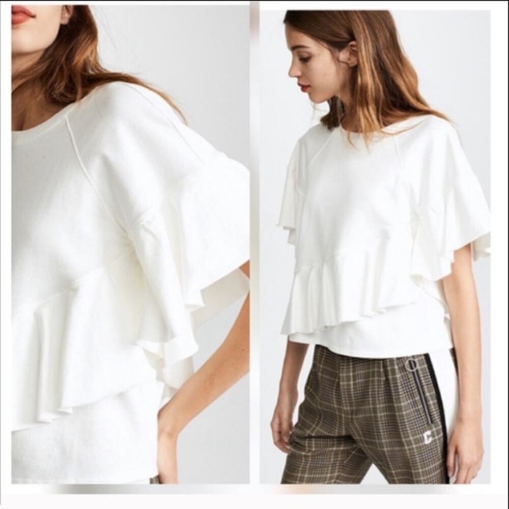 Cinq a Sept White Short Sleeve Sylas Cotton Ruffle Blouse Sz. S